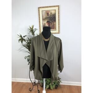 Candies Women Blouse Medium 3/4 Sleeve Waterfall Open Front Jacket Blazer Green